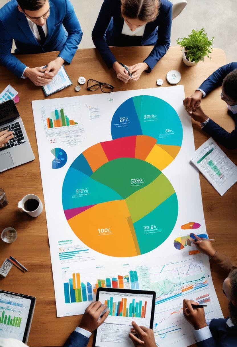 A visually striking illustration of a diverse group of individuals working together around a large table, analyzing financial documents and strategies, with charts and graphs of debt reduction on a screen behind them. Include symbols of recovery like a plant sprouting from coins, and a light bulb representing ideas. The atmosphere should convey collaboration and empowerment in personal finance. vibrant colors. modern illustration.